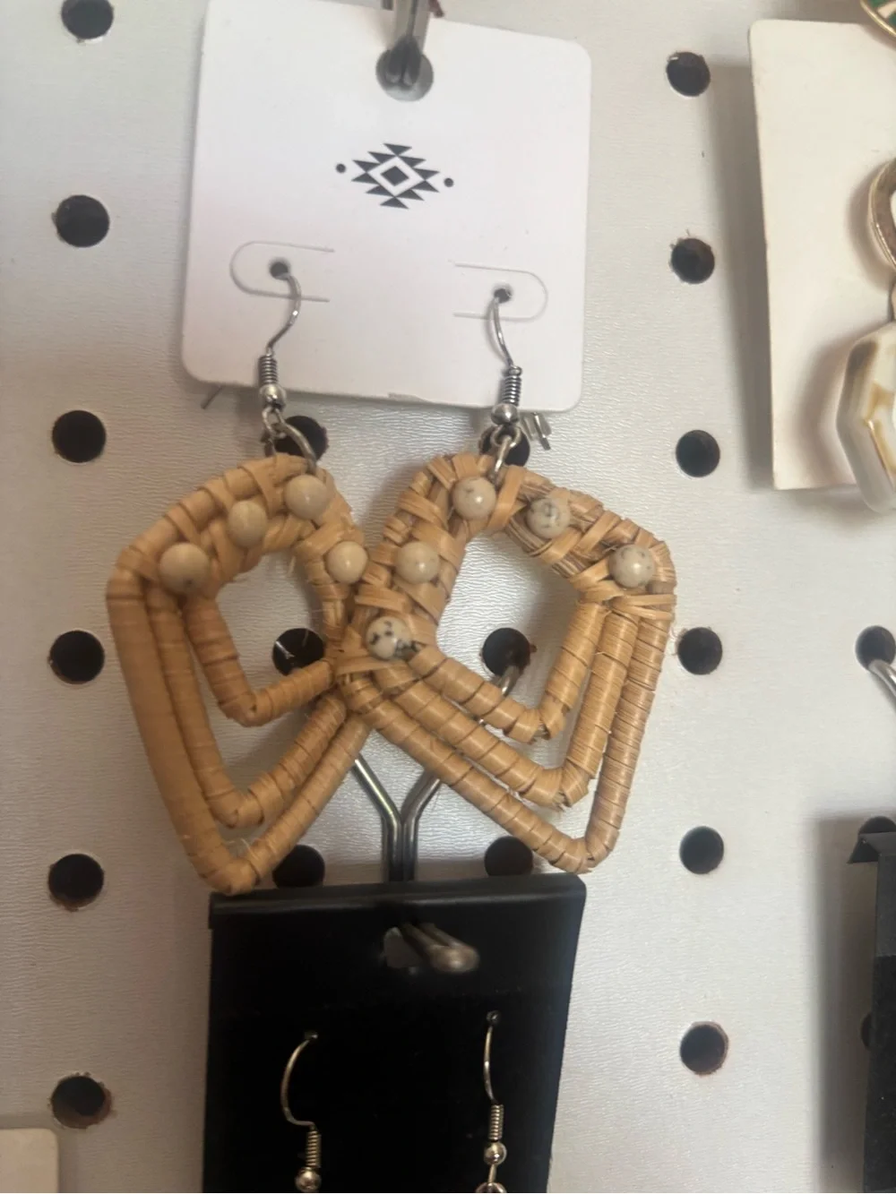 Handcrafted Beige Woven Heart Drop Earrings